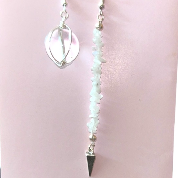 Hand Crafted Jewelry - Hand Crafted Earrings Quartz Pendulum Scry Point Crystals Long Dangle Pierced